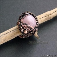 кольцо с розовым кварцем, выполнено из меди, размер 18,5-19
